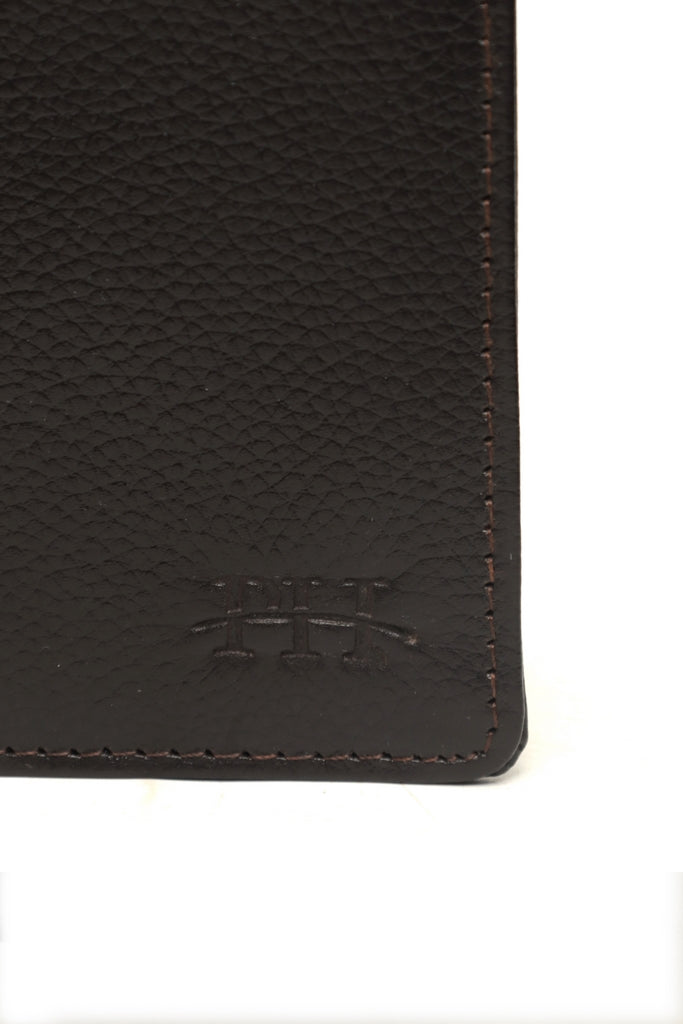 Textured Leather Vertical Wallet with Tab Closure