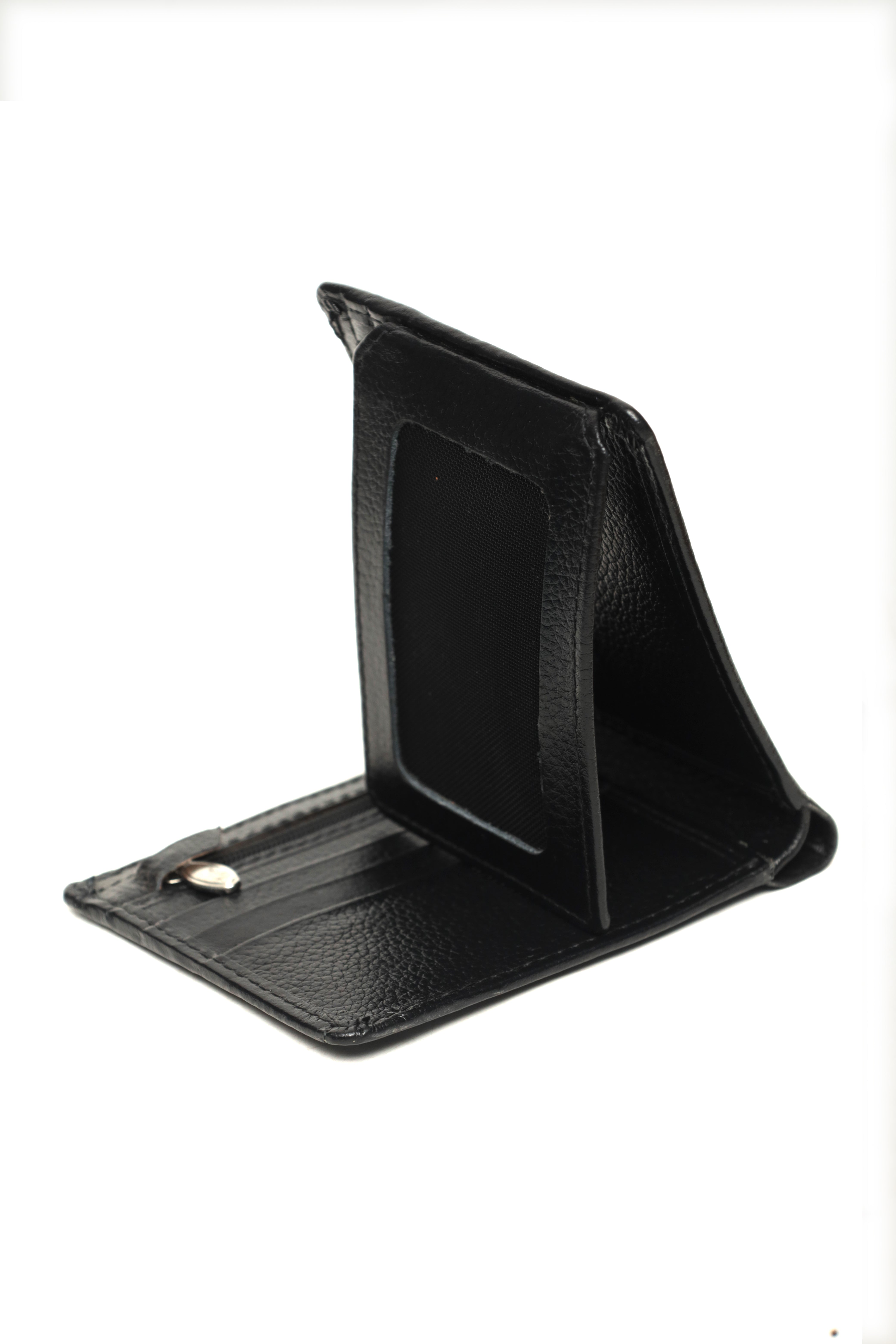 Textured Horizontal Bi-Fold Wallet with Contrast Stitching