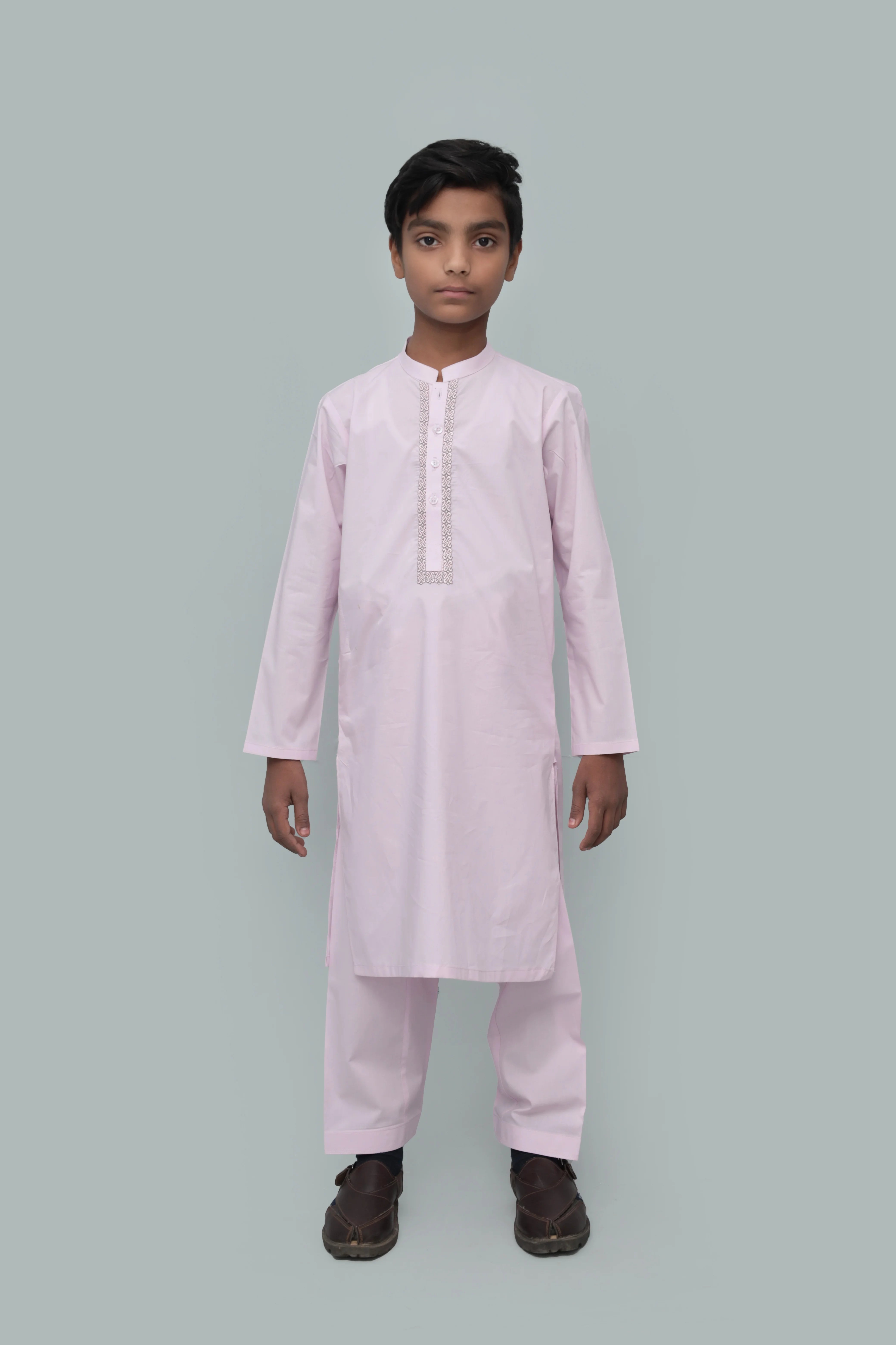 Light Pink Kurta with Band Collar Cotton