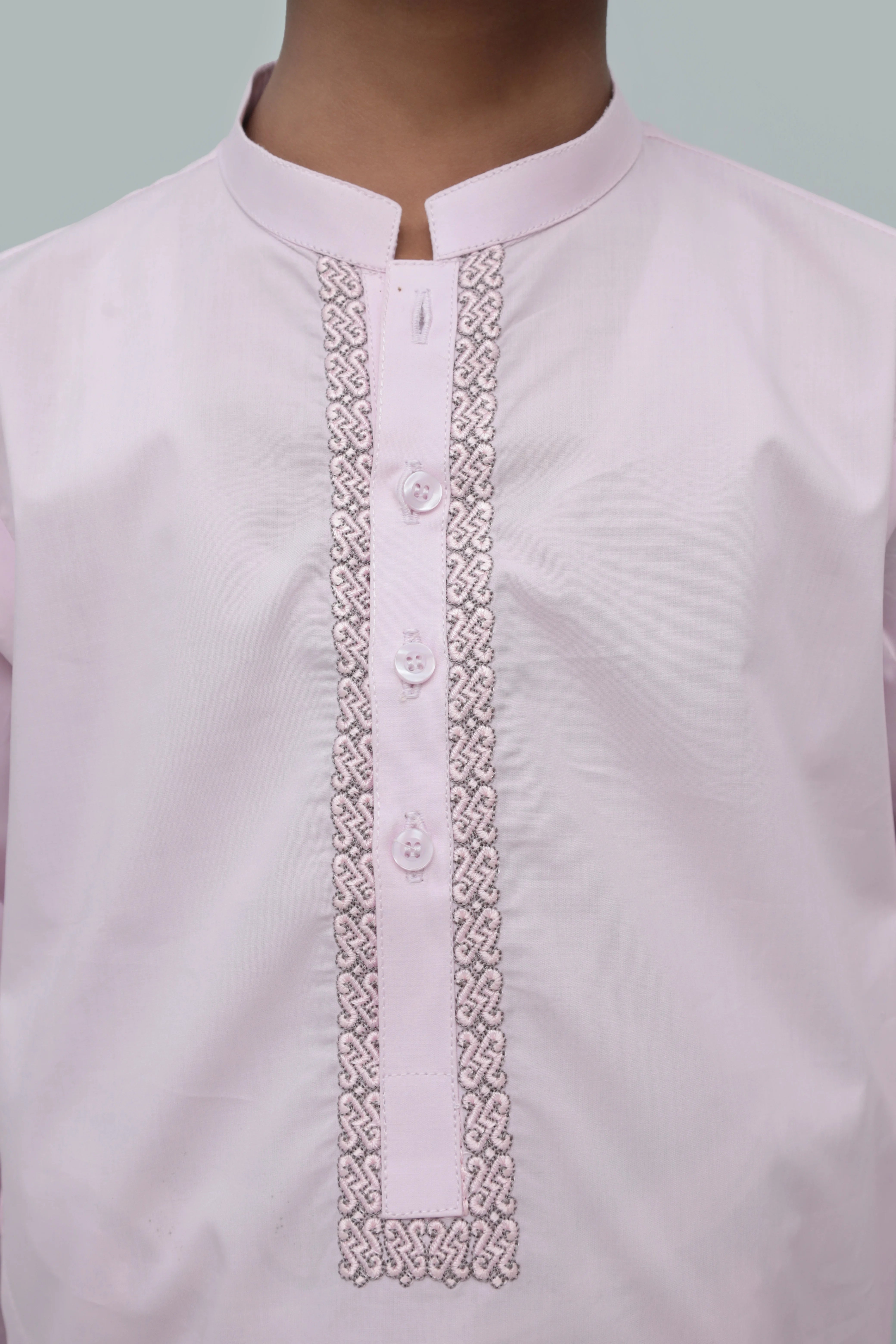Light Pink Kurta with Band Collar Cotton