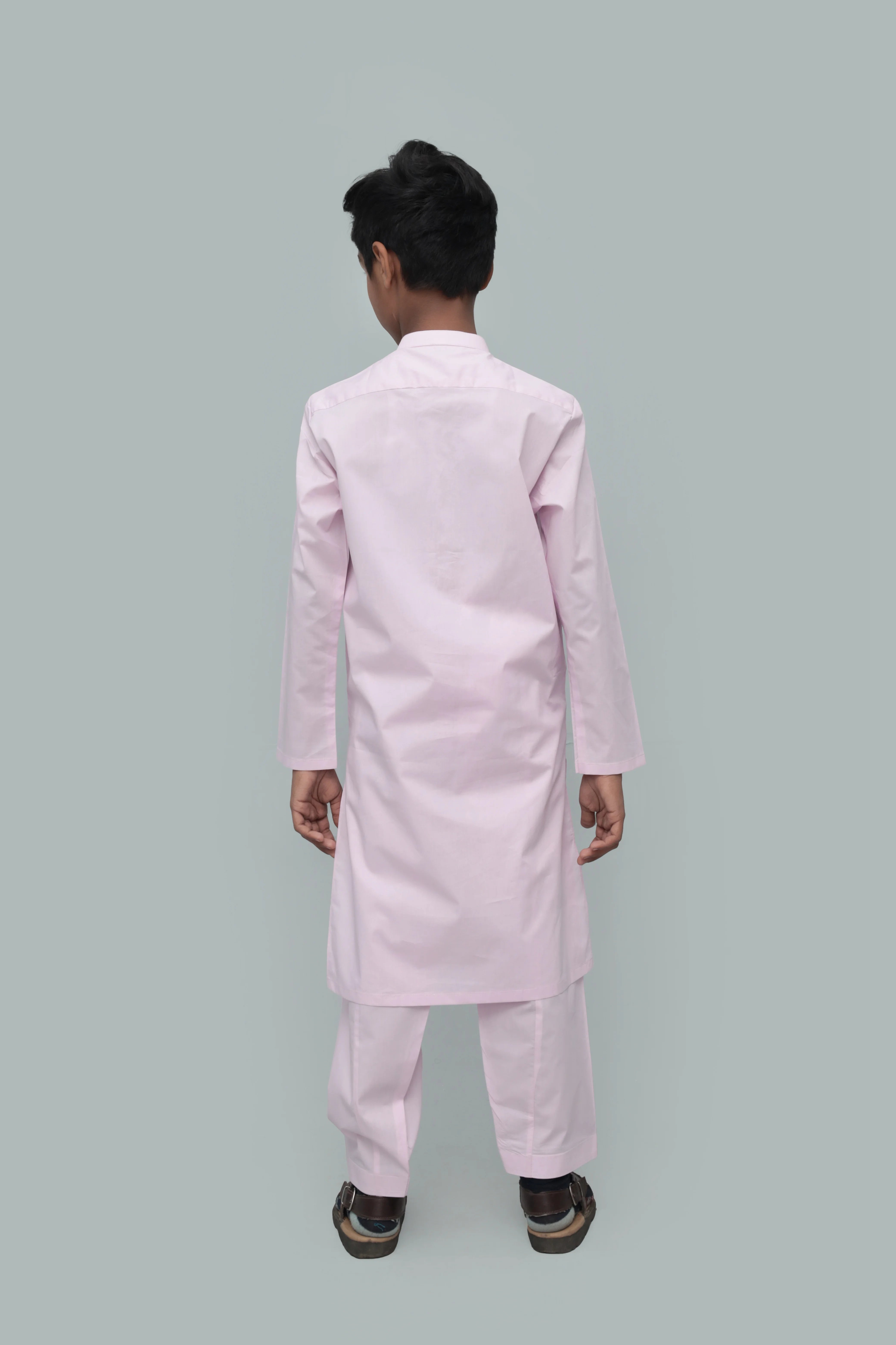 Light Pink Kurta with Band Collar Cotton