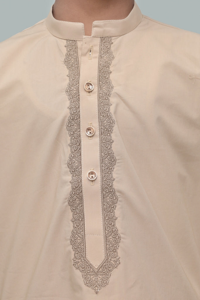 Kid's Elegant Embroidered Cotton Beige