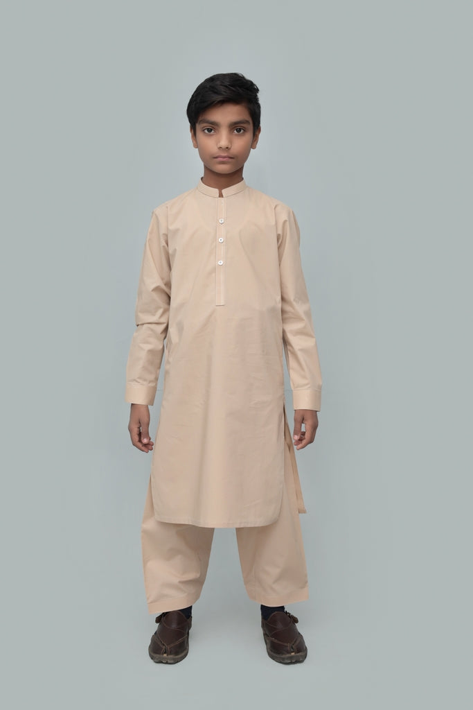 Kid's Classic Beige Cotton Shalwar Kameez