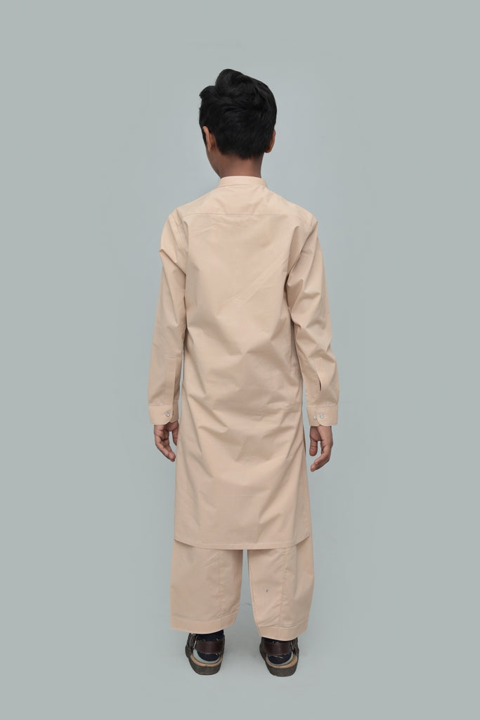 Kid's Classic Beige Cotton Shalwar Kameez