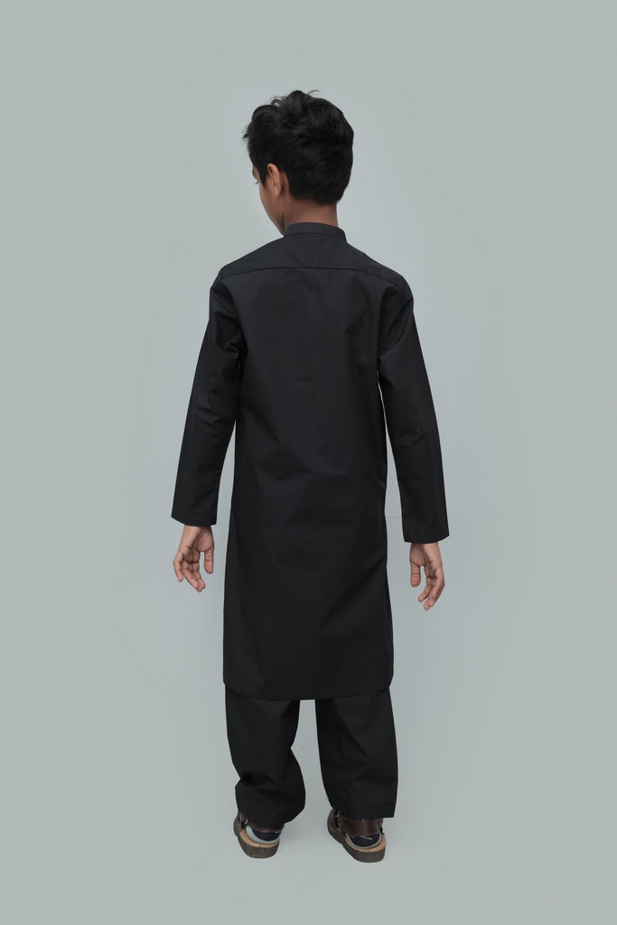 Kid's Formal Black Embroidered Cotton Shalwaar Kameez