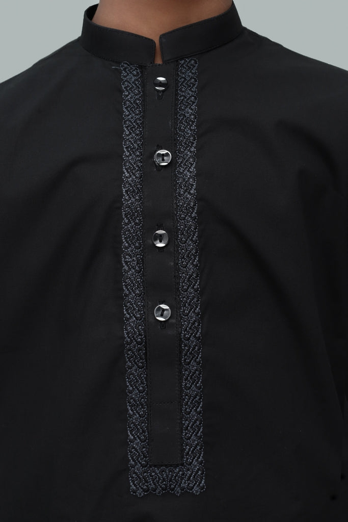 Kid's Formal Black Embroidered Cotton Shalwaar Kameez