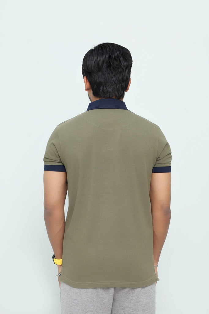 Men’s Olive & Navy Block-Stripe Polo