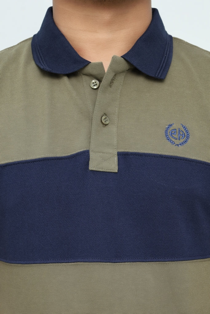 Men’s Olive & Navy Block-Stripe Polo
