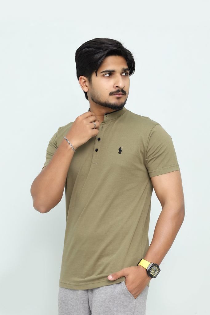 Men’s Urban Olive Mandarin Henley