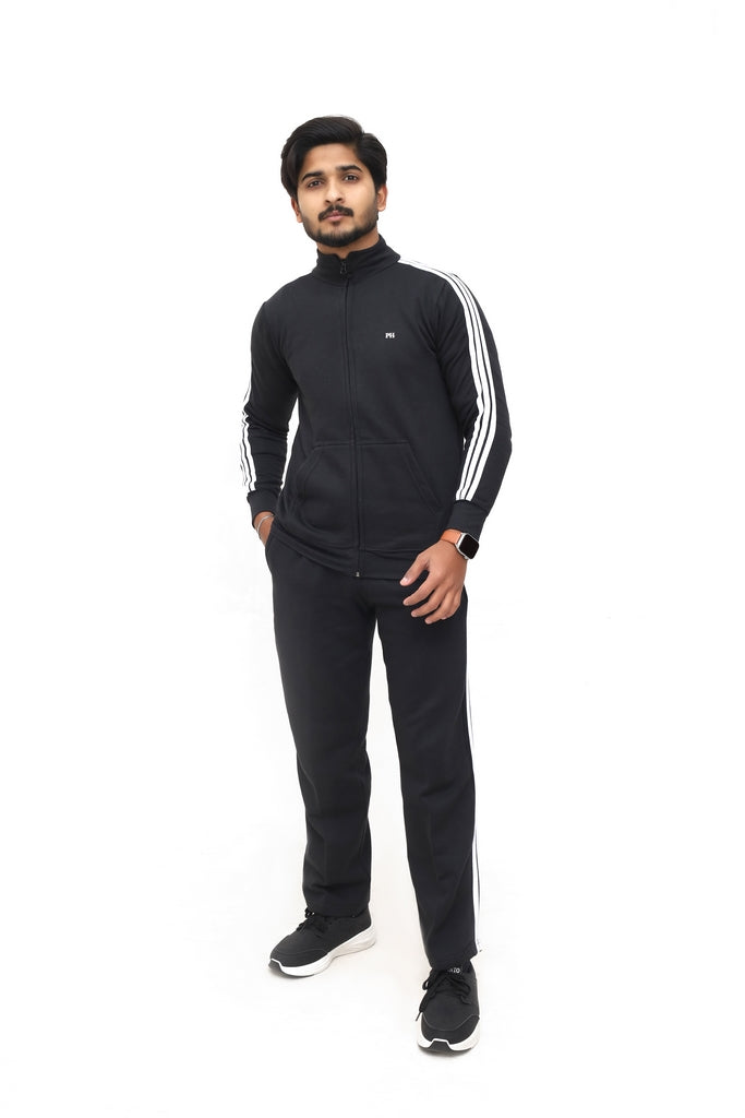 Men's Black With White Side Stripes Tracksuit