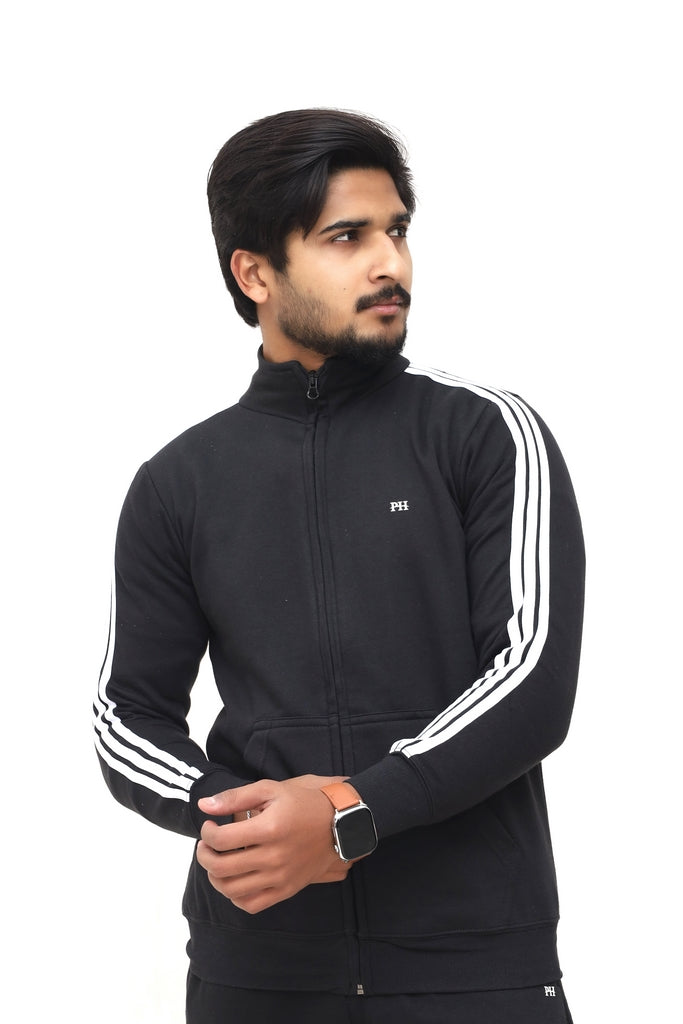Men's Black With White Side Stripes Tracksuit