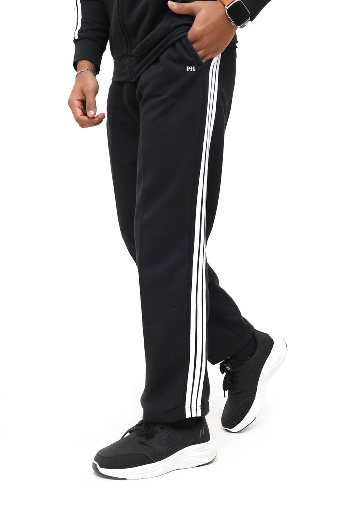 Men's Black With White Side Stripes Tracksuit
