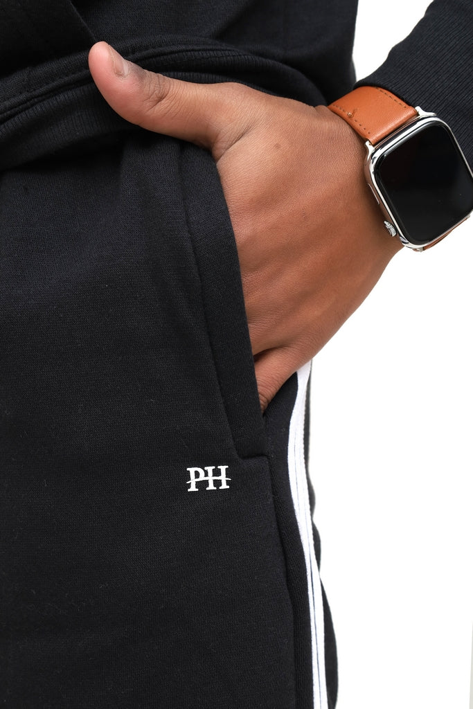 Men's Black With White Side Stripes Tracksuit