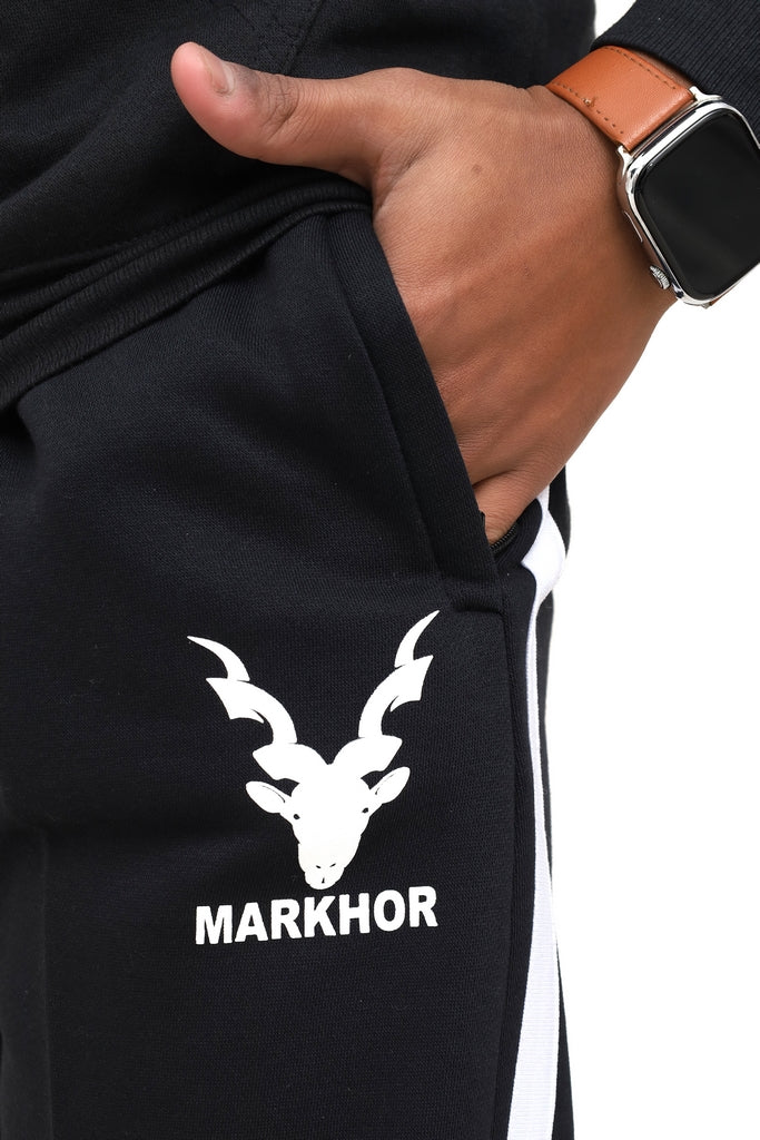 Men's Black Markhor With White Side Stripe SweatPant