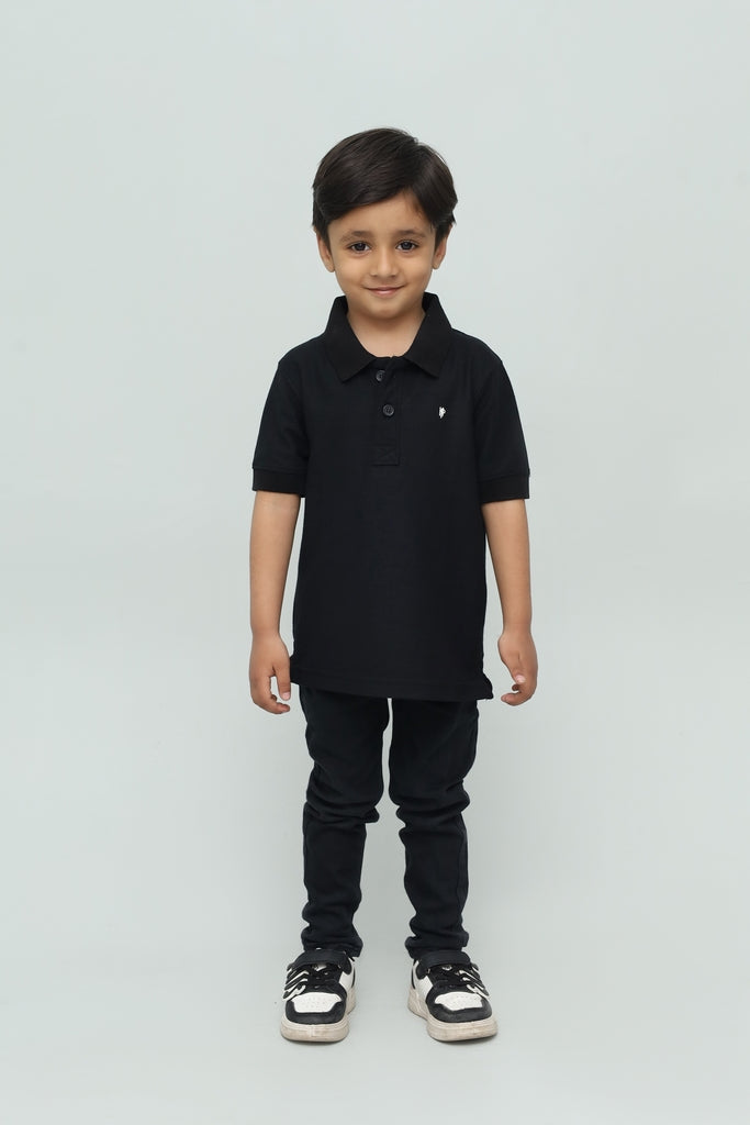 Kids Solid Black Polo Shirt