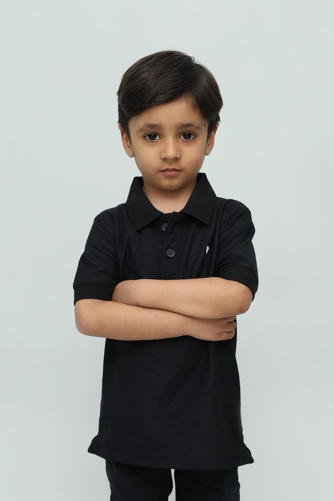 Kids Solid Black Polo Shirt