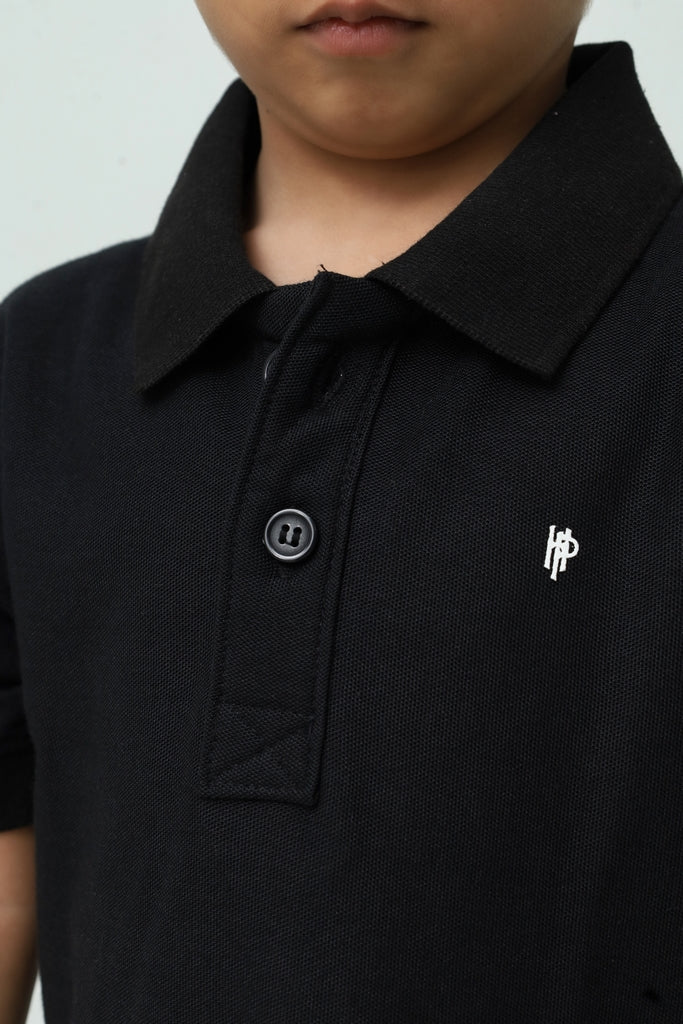 Kids Solid Black Polo Shirt