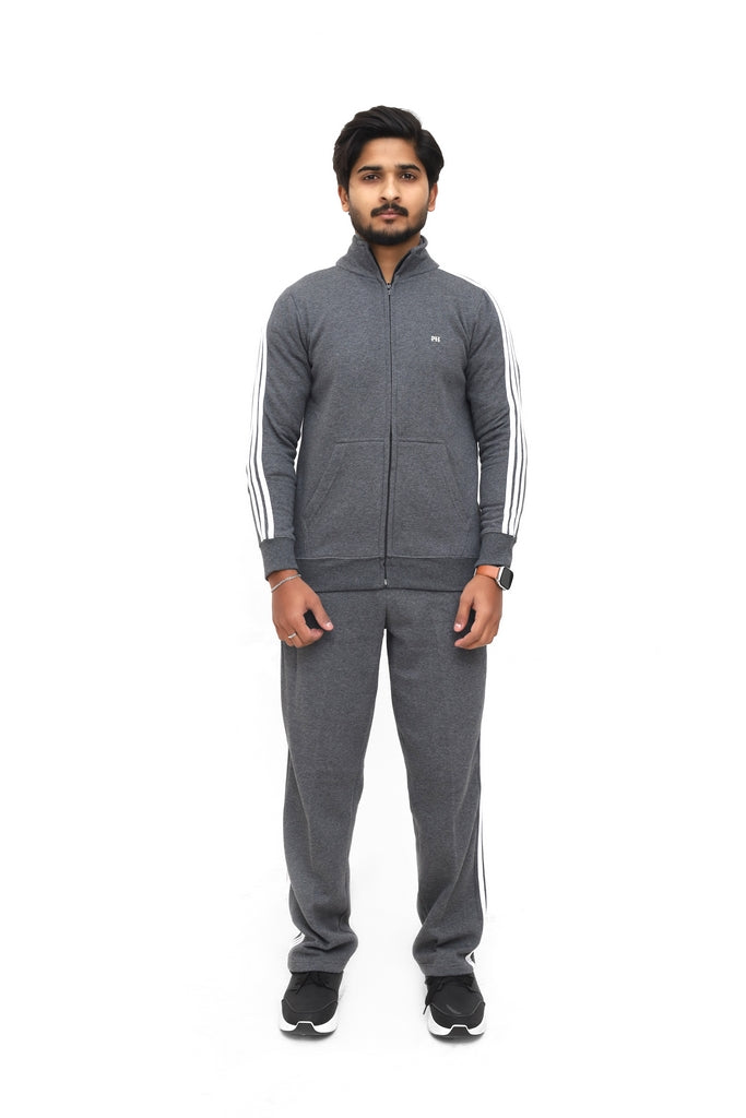 Men's Dark Grey With White Side Stripes Tracksuit