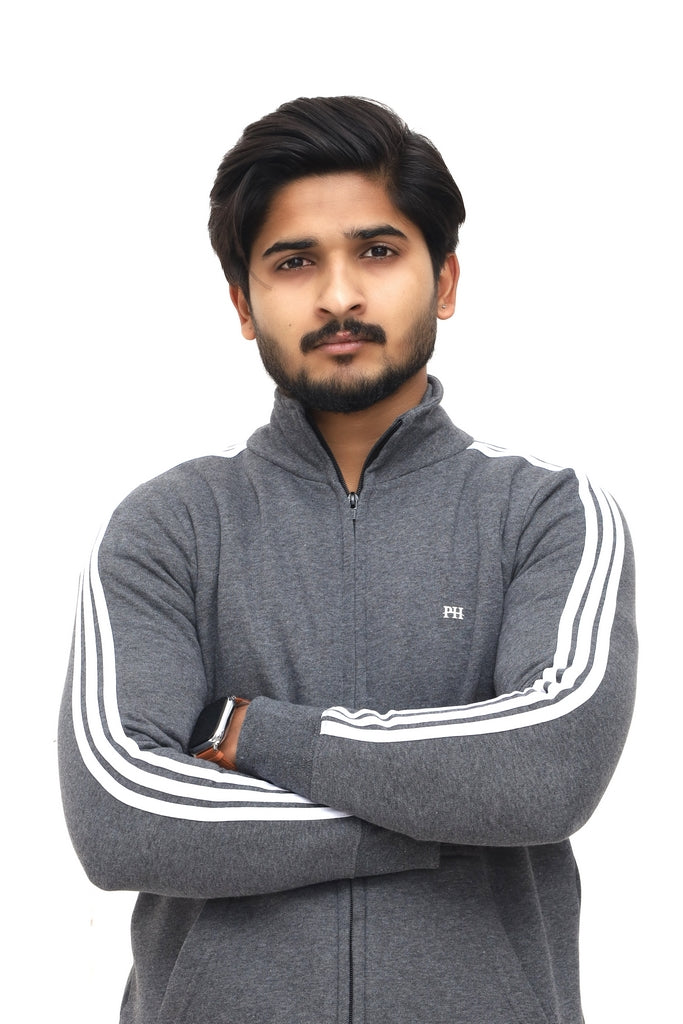 Men's Dark Grey With White Side Stripes Tracksuit