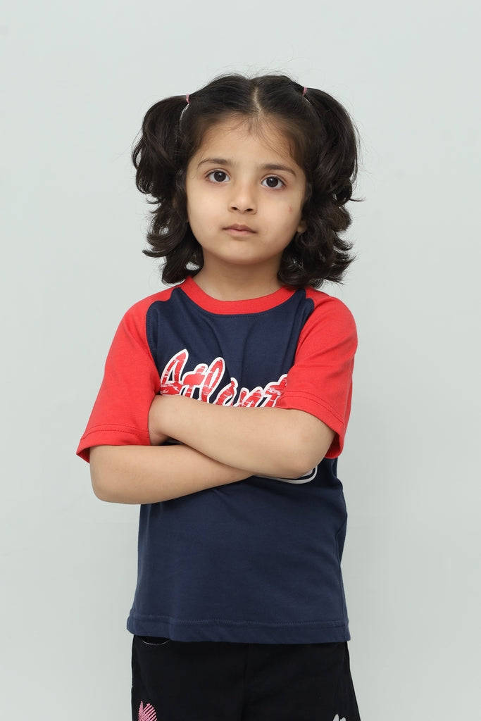 Kids Navy Blue with Red Sleeves T-Shirt