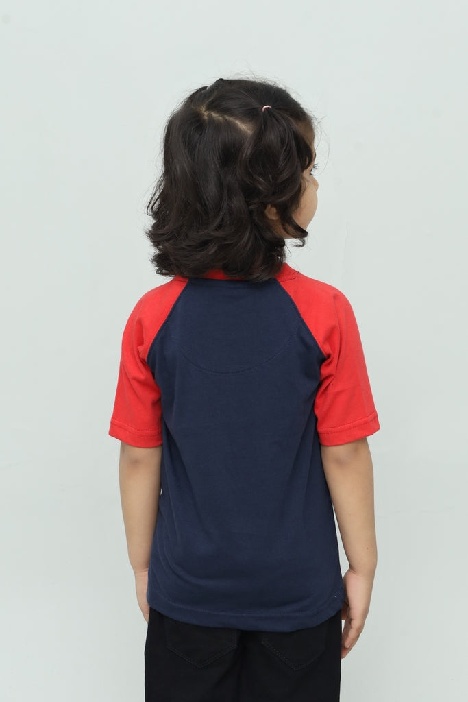 Kids Navy Blue with Red Sleeves T-Shirt