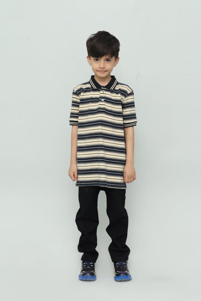 Kids Beige with Black Stripes Polo Shirt