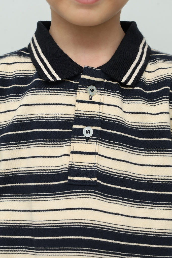 Kids Beige with Black Stripes Polo Shirt