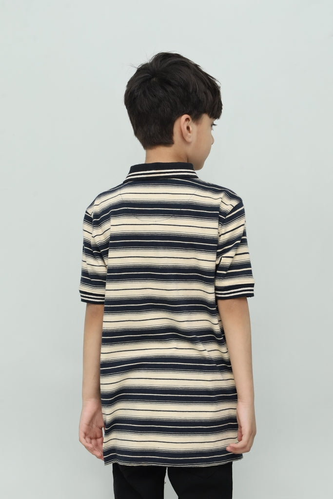 Kids Beige with Black Stripes Polo Shirt