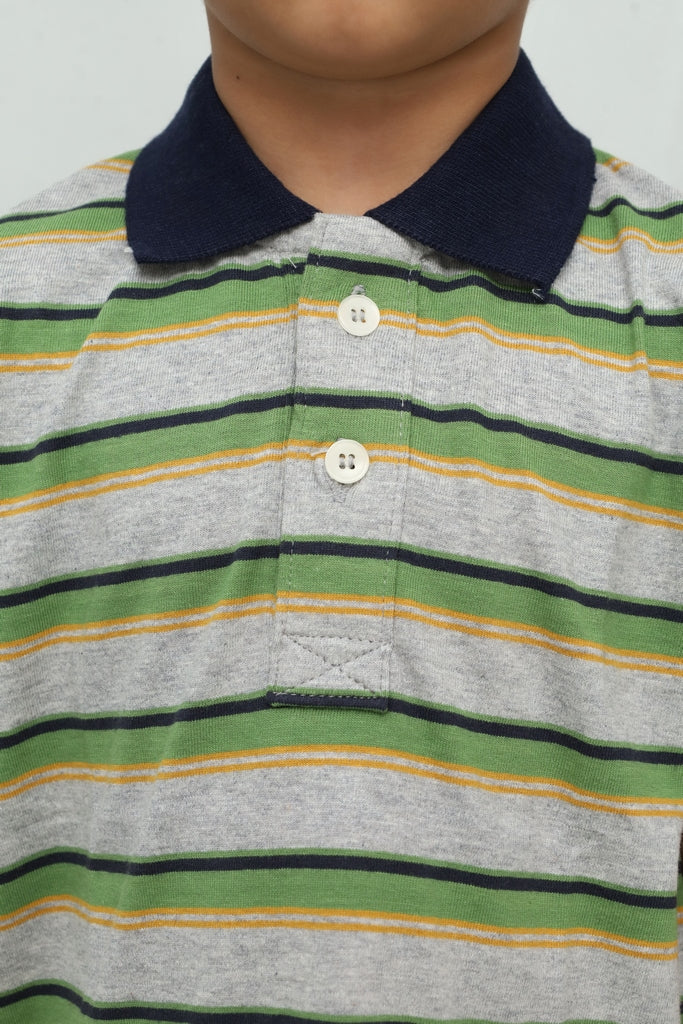 Kids Grey & Green Striped Polo Shirt