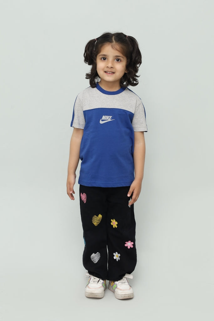 Kids Blue & Grey Panel T-Shirt