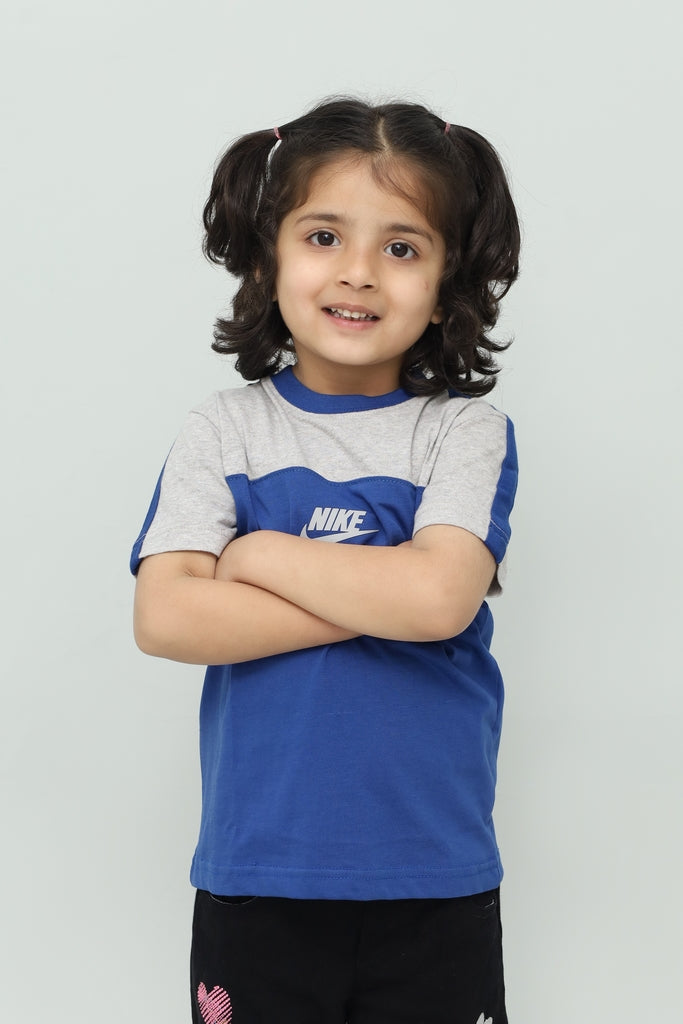 Kids Blue & Grey Panel T-Shirt