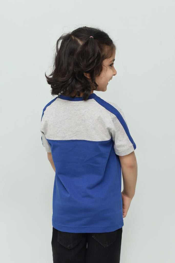Kids Blue & Grey Panel T-Shirt