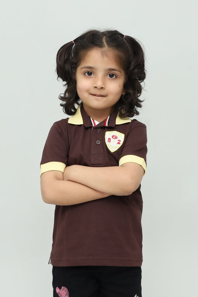 Kids Brown with Cream Collar Polo Shirt