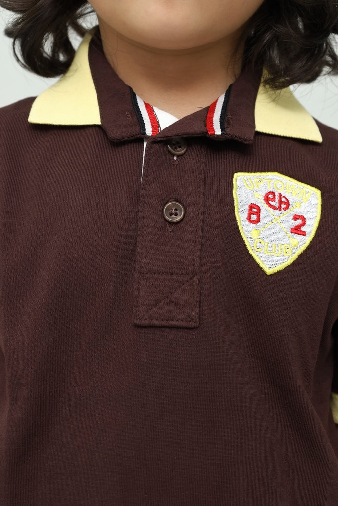 Kids Brown with Cream Collar Polo Shirt