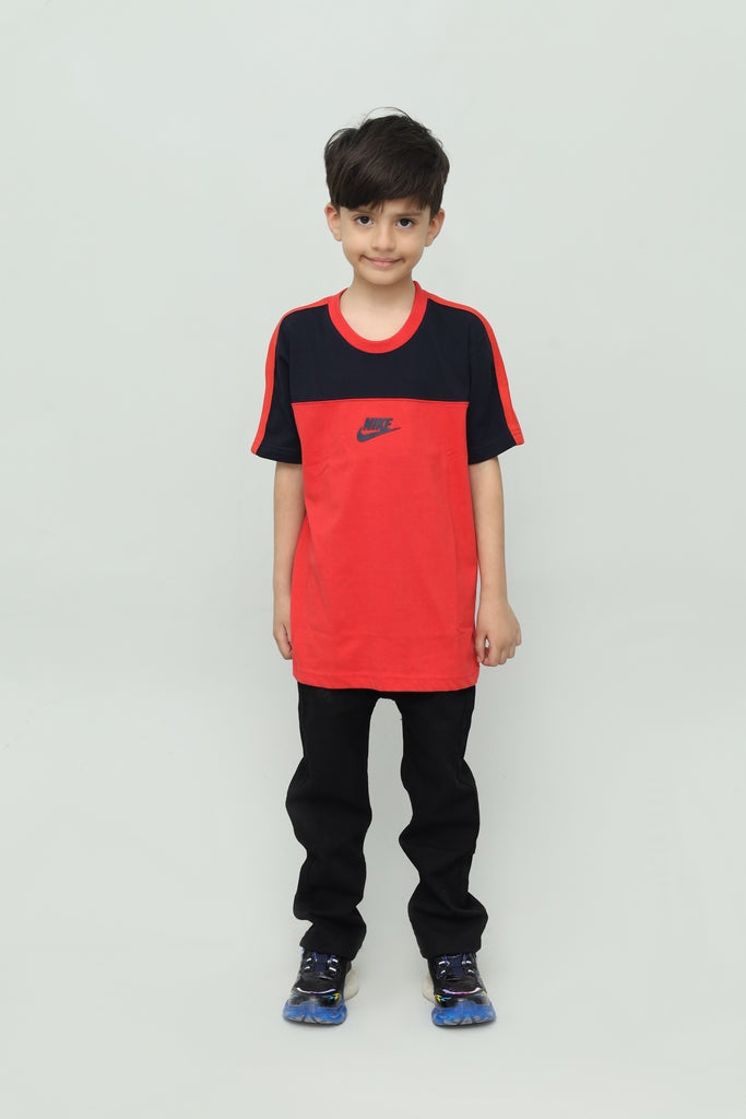 Kids Red with Navy Panel T-Shirt