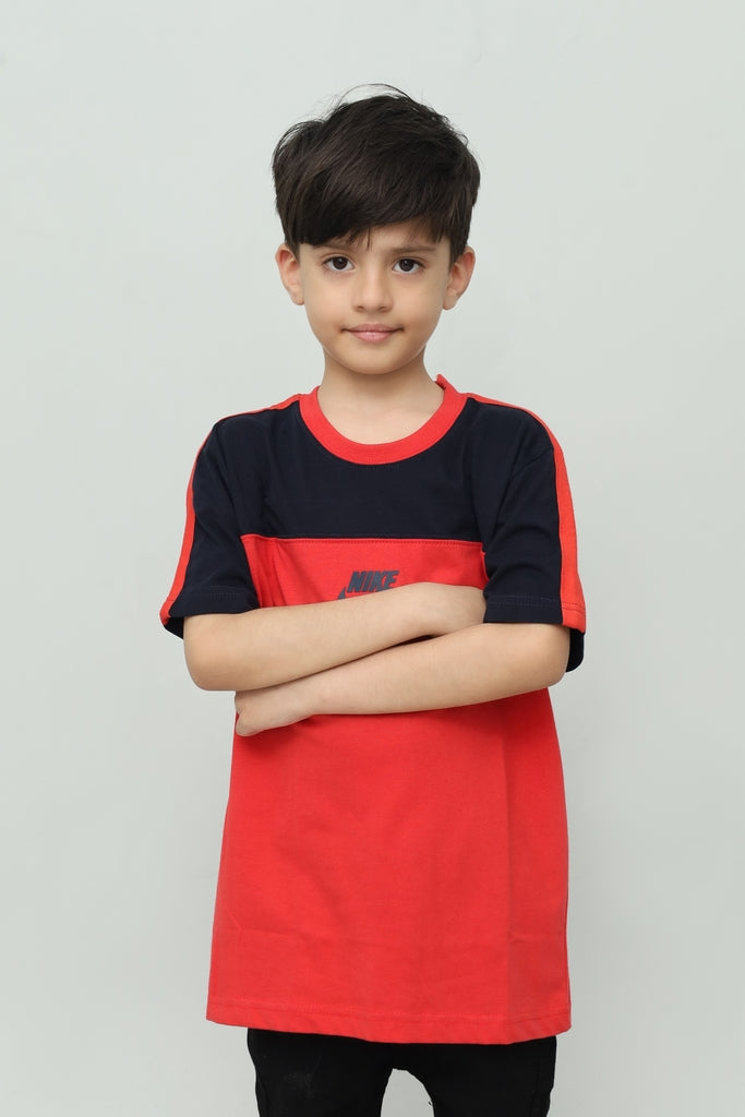 Kids Red with Navy Panel T-Shirt