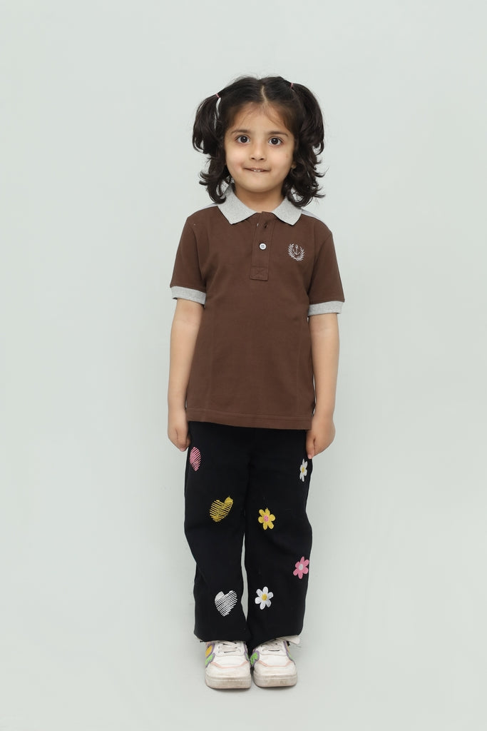 Kids Brown with Grey Collar Polo Shirt