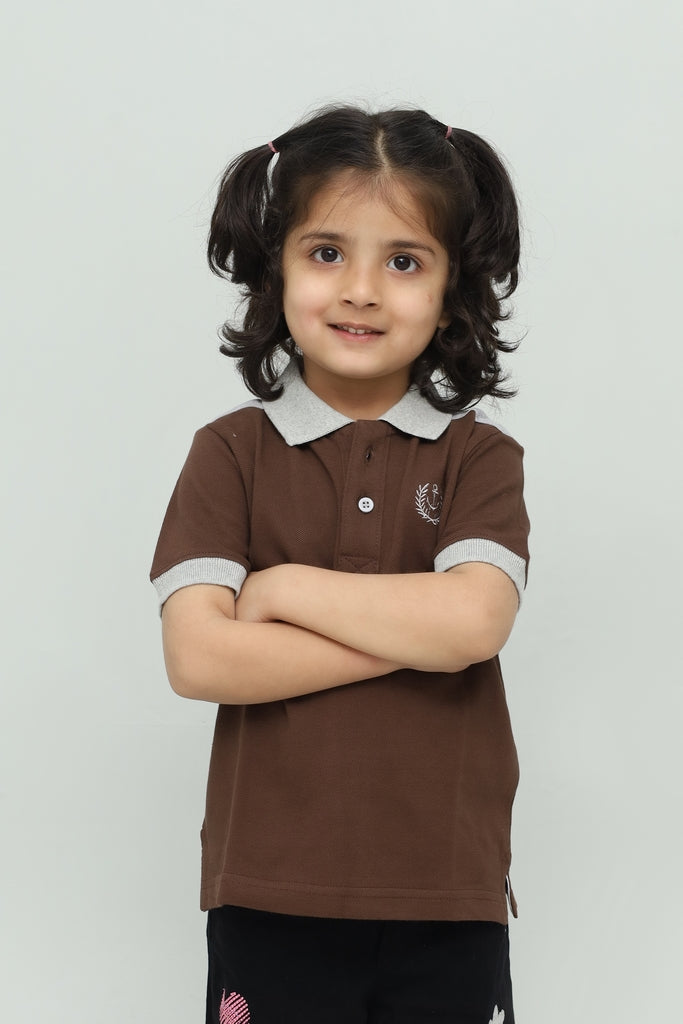 Kids Brown with Grey Collar Polo Shirt