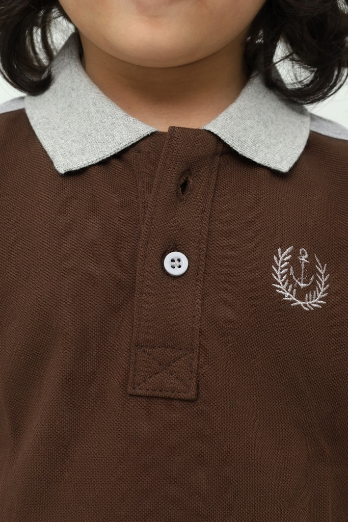 Kids Brown with Grey Collar Polo Shirt