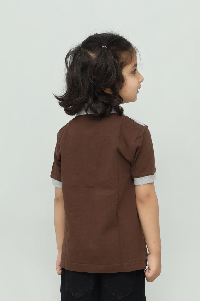 Kids Brown with Grey Collar Polo Shirt