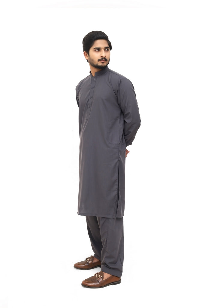 Men’s Charcoal Grey Cotton & Wash Wear Wrinkle-Free Shalwar Kameez