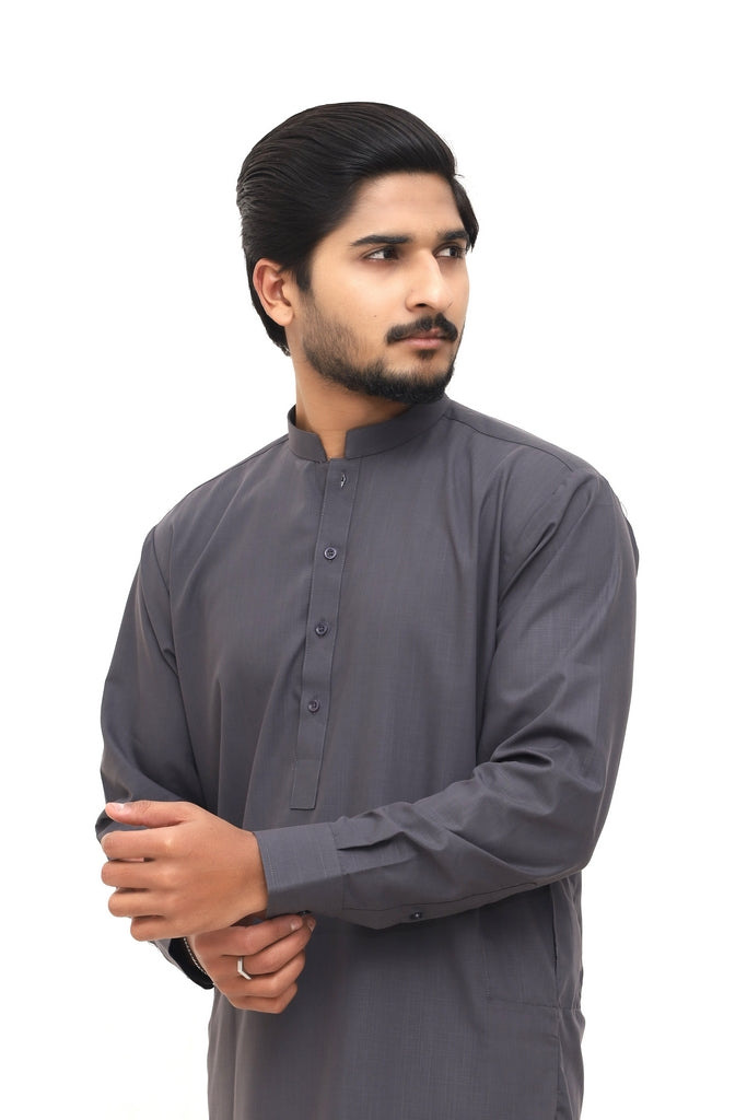 Men’s Charcoal Grey Cotton & Wash Wear Wrinkle-Free Shalwar Kameez