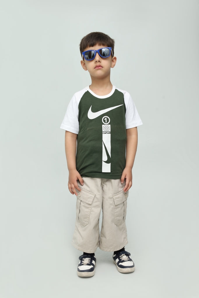 Kids Green & White Graphic T-Shirt