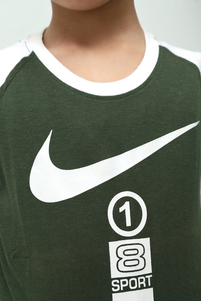 Kids Green & White Graphic T-Shirt