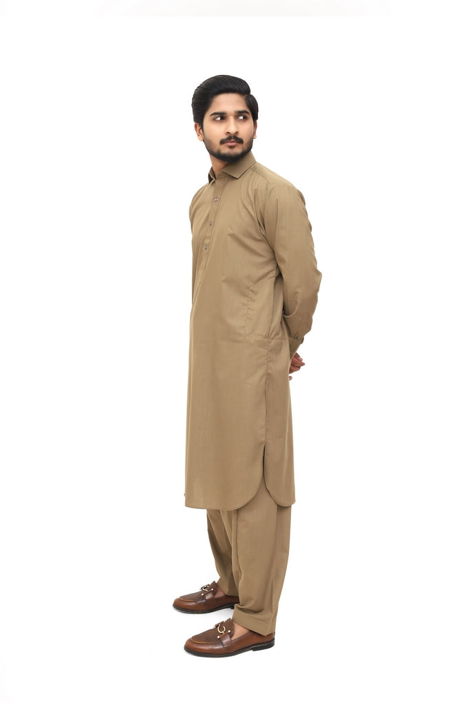 Men’s Camel Beige Cotton Wash & Wear Wrinkle-Free Shalwar Kameez