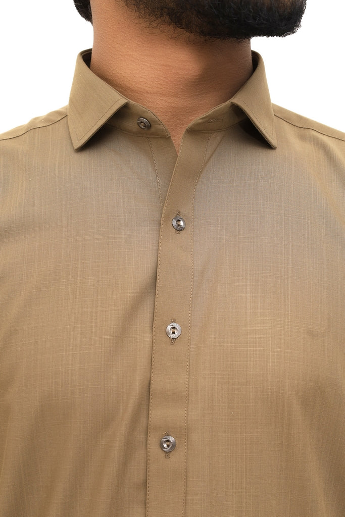 Men’s Camel Beige Cotton Wash & Wear Wrinkle-Free Shalwar Kameez