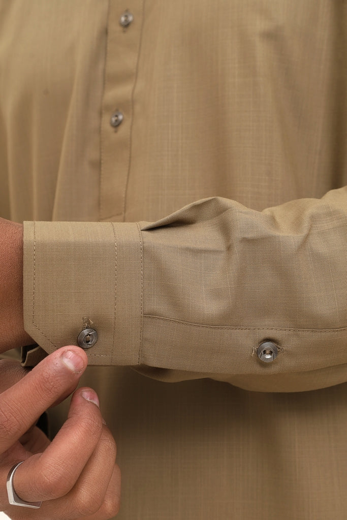 Men’s Camel Beige Cotton Wash & Wear Wrinkle-Free Shalwar Kameez