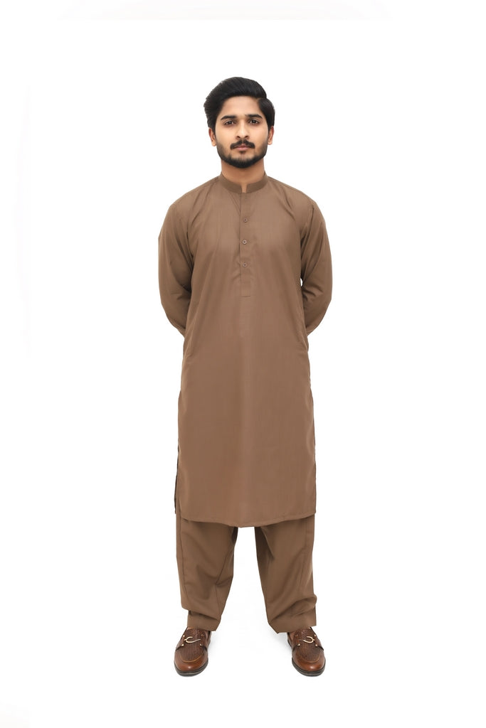 Men’s Walnut Brown Cotton & Wash Wear Wrinkle-Free Shalwar Kameez