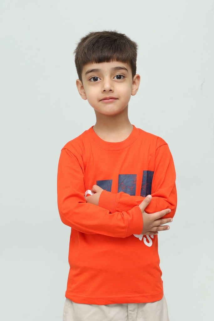 Kids Orange Long Sleeve Graphic T-Shirt