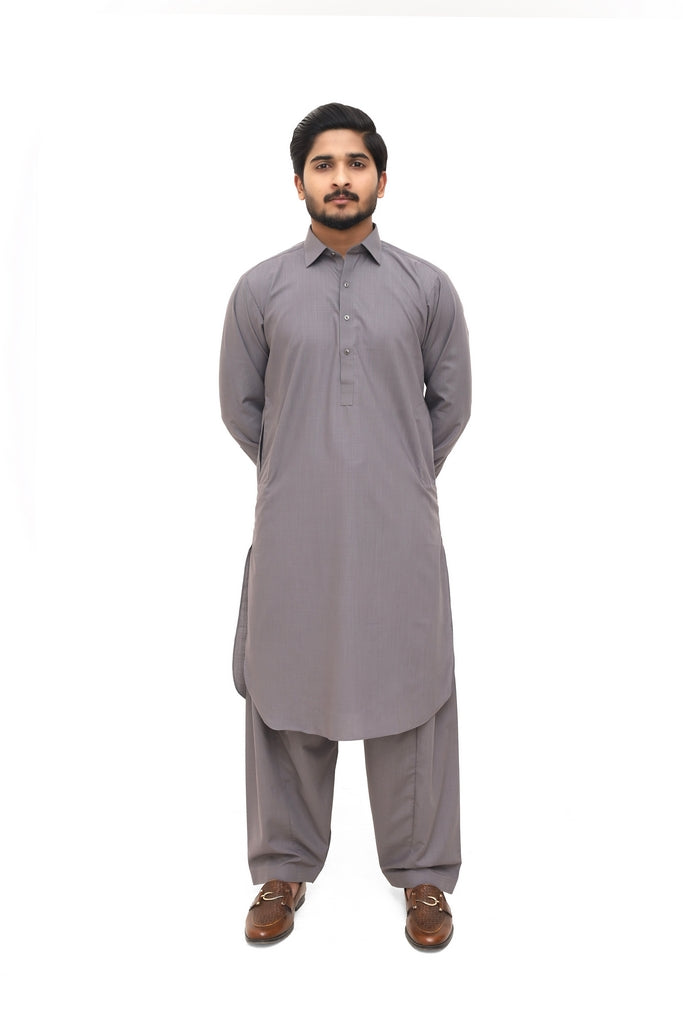 Men’s Steel Grey Cotton & Wash Wear Wrinkle-Free Shalwar Kameez